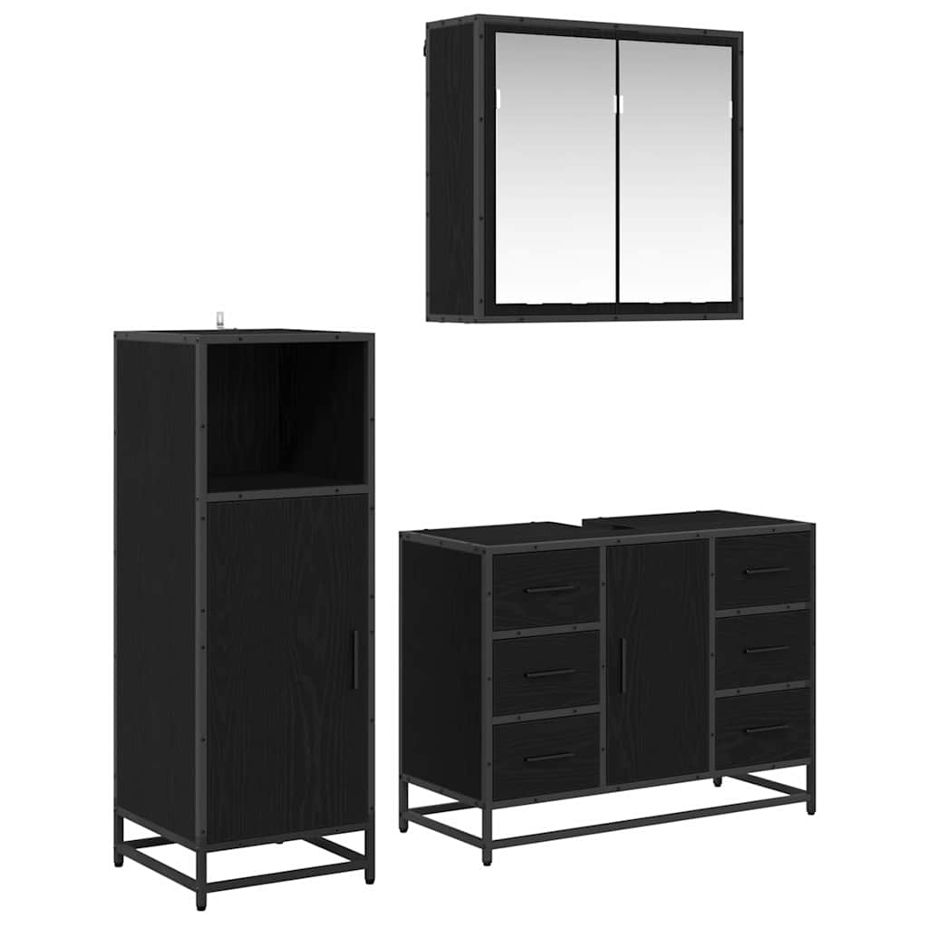 Seturi de mobilier pentru baie - Set de mobilier pentru baie 3 pcs Stejar negru 80 x 33 x 60 cm