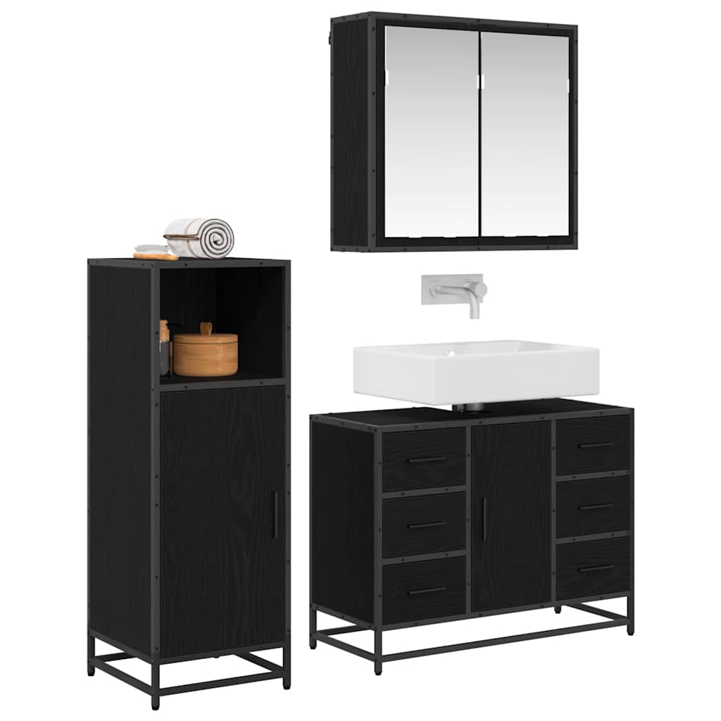 vidaXL Badkamermeubelset met lade 3 pcs Zwart eiken 80 x 33 x 60 cm
