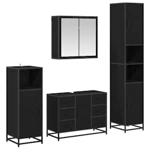 vidaXL Vannitoa m&ouml;&ouml;bleset 4 tk Must tamm 80 x 33 x 60 cm Tehispuit
