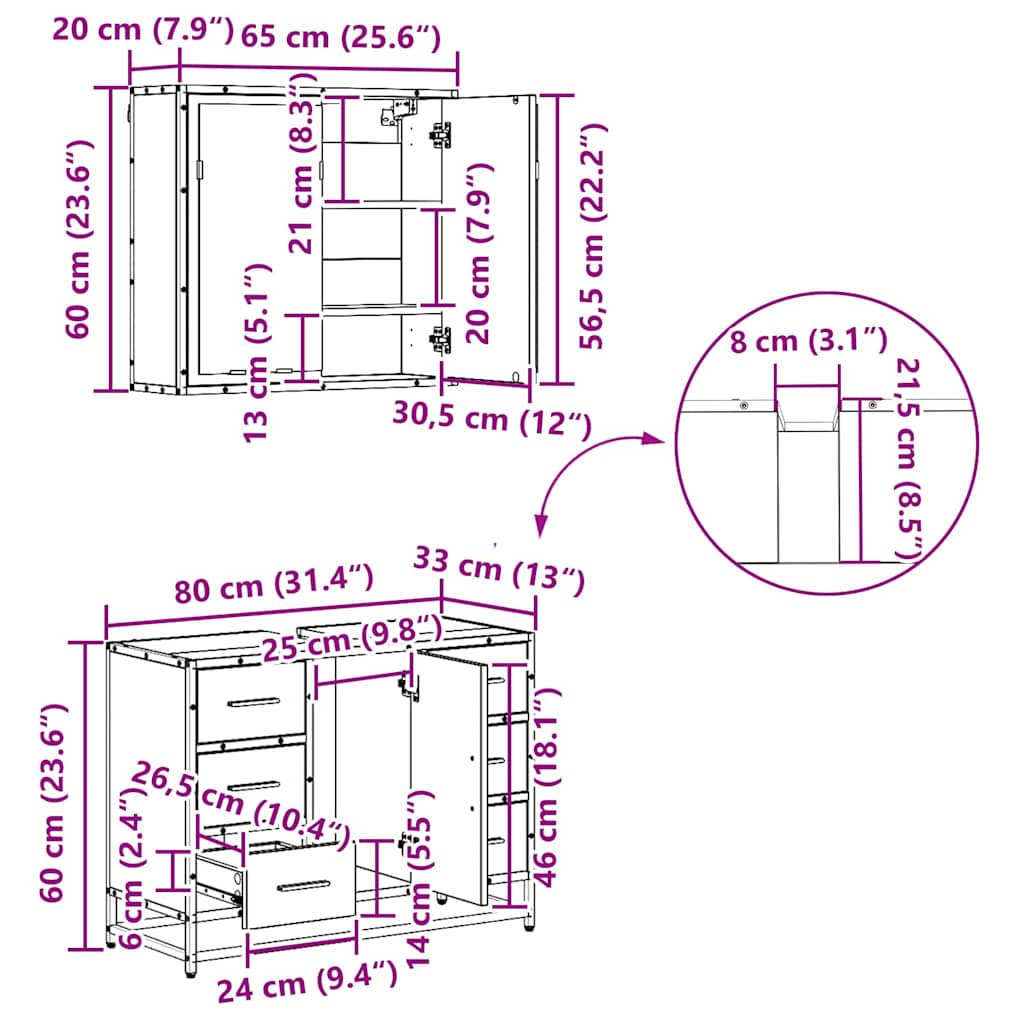 Sada koupelnového nábytku 4 pcs Černý dub kompozitní dřevo - obrázek 20