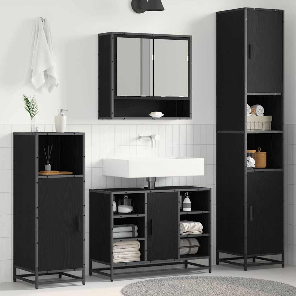 vidaXL Dulap de Baie Stejar negru 35 x 37.5 x 188.5 cm Lemn compozit