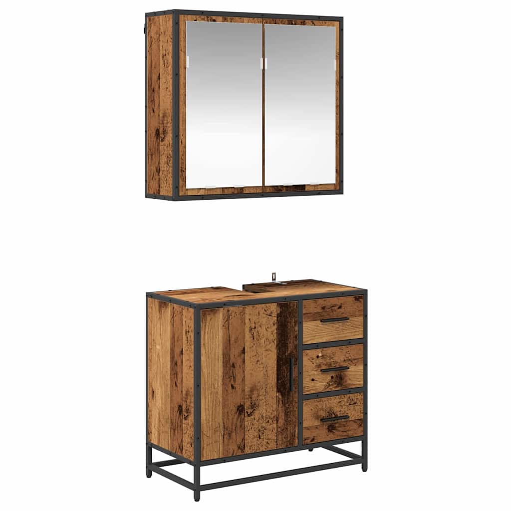 Kylpyhuonekalustesetti ovella 2 pcs Vanha puu 65 x 33 x 60 cm