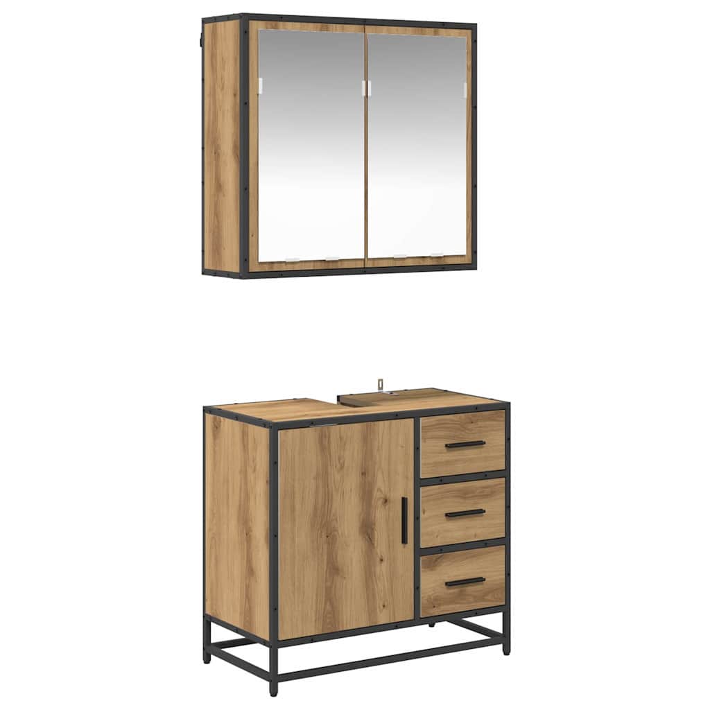 Kylpyhuonekalustesetti 2 pcs artesaani tammi 65 x 33 x 60 cm
