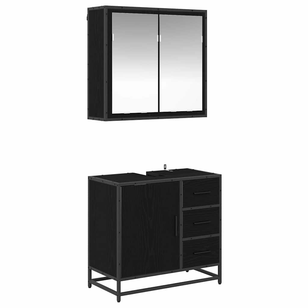 Kylpyhuonekalustesetti ovella 2 pcs Musta tammi 65 x 33 x 60 cm