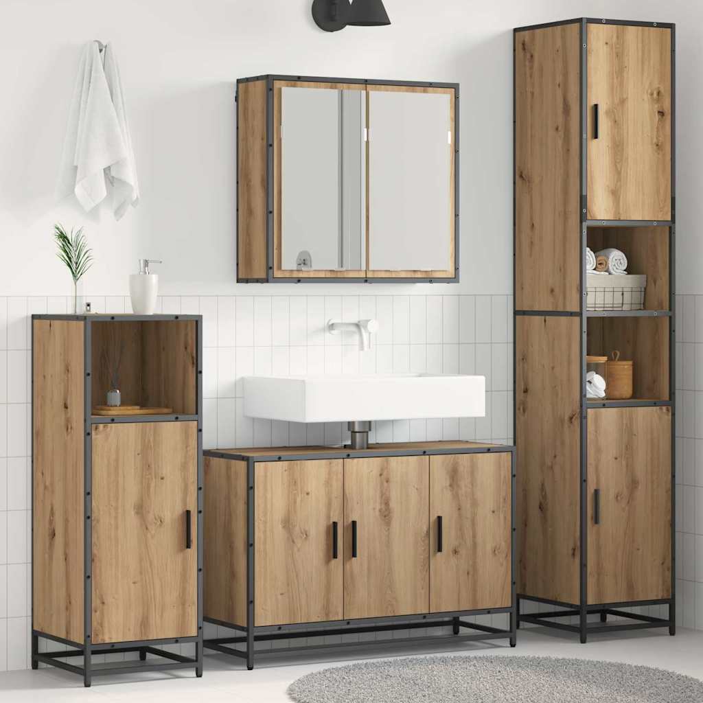 Seturi de mobilier pentru baie - Set de mobilier pentru baie Pe perete 4 pcs stejar artizanal