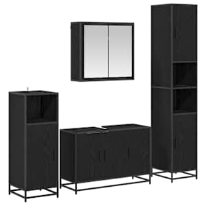 vidaXL Vannitoa m&ouml;&ouml;bleset 4 tk Must tamm 90 x 33 x 60 cm Tehispuit