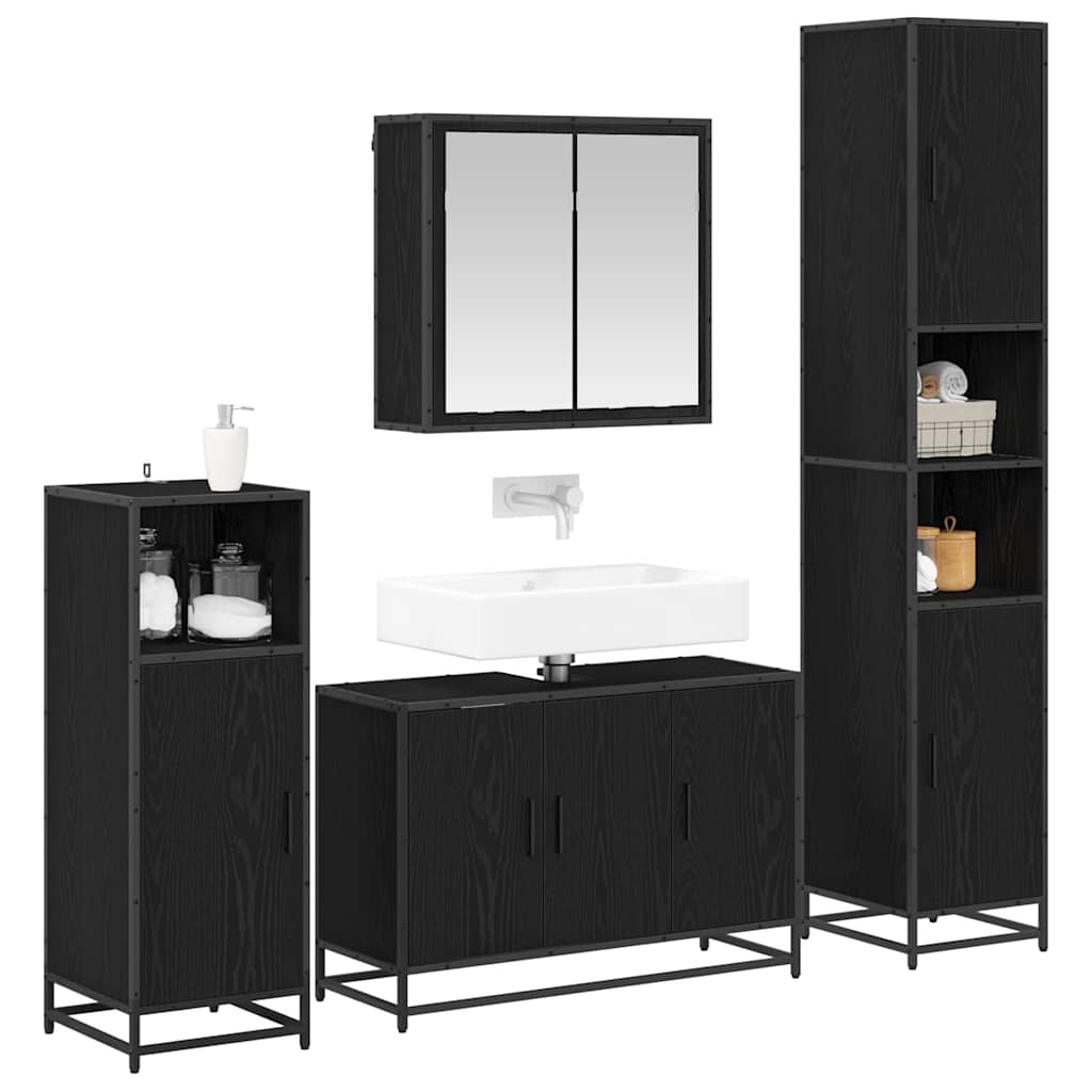 vidaXL Badkamermeubelset met opslag 4 pcs Zwart eiken 90 x 33 x 60 cm