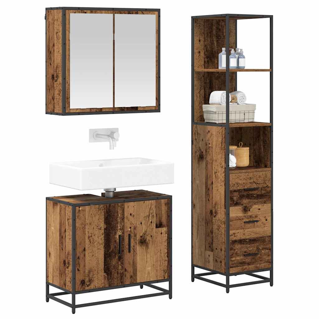 vidaXL Badkamermeubelset 3 pcs Oud hout 65 x 33 x 60 cm Bewerkt hout