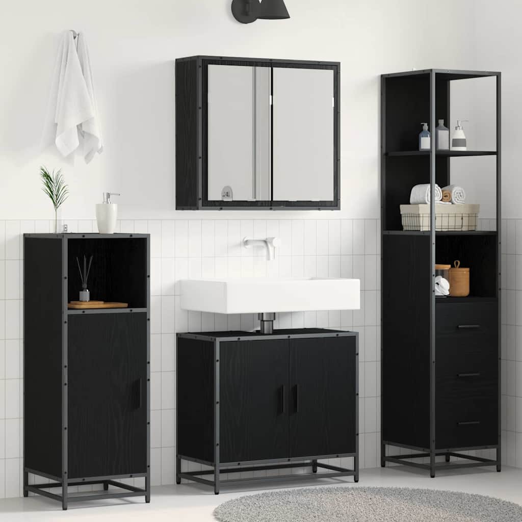 Seturi de mobilier pentru baie - Set de mobilier pentru baie 3 pcs Stejar negru 65 x 33 x 60 cm