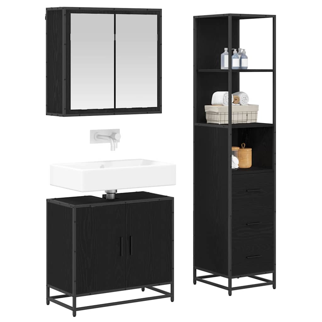 vidaXL Badkamermeubelset met lade 3 pcs Zwart eiken 65 x 33 x 60 cm