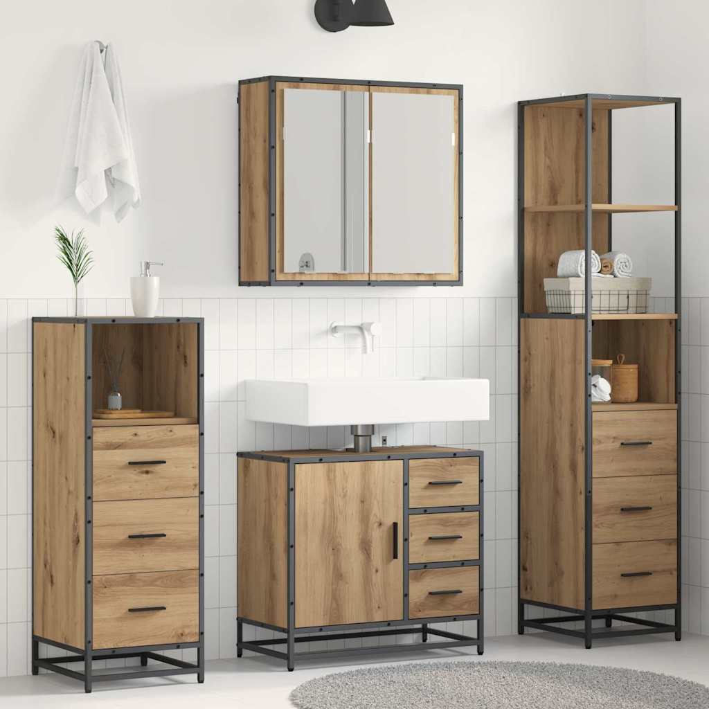 Seturi de mobilier pentru baie - Set de mobilier pentru baie cu sertar 4 pcs stejar artizanal