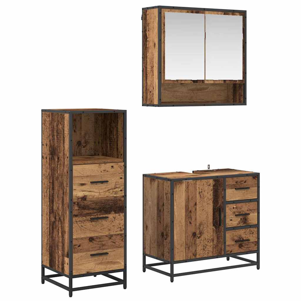 Seturi de mobilier pentru baie - Set de mobilier pentru baie 3 pcs Lemn vechi 65 x 33 x 60 cm