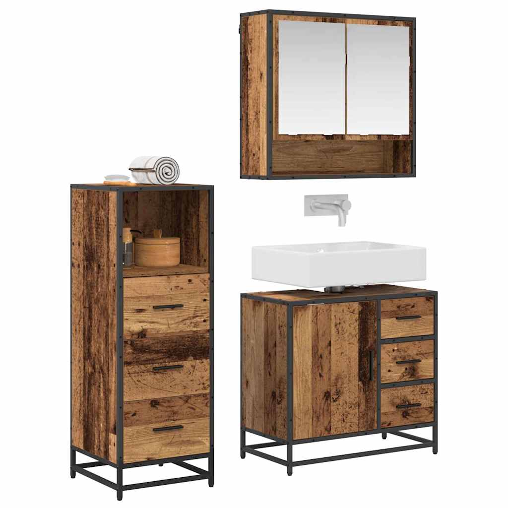 vidaXL Badkamermeubelset 3 pcs Oud hout 65 x 33 x 60 cm Bewerkt hout