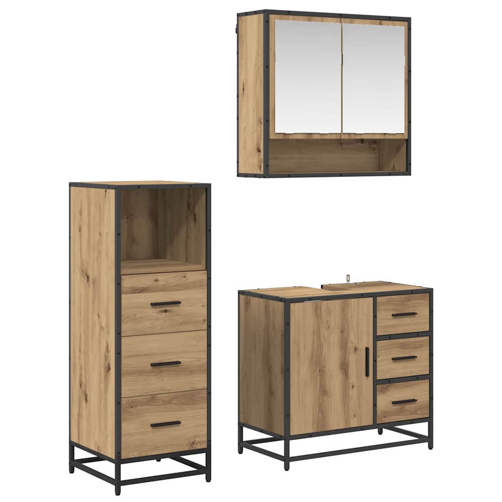 Seturi de mobilier pentru baie - Set de mobilier pentru baie cu sertar 3 pcs stejar artizanal