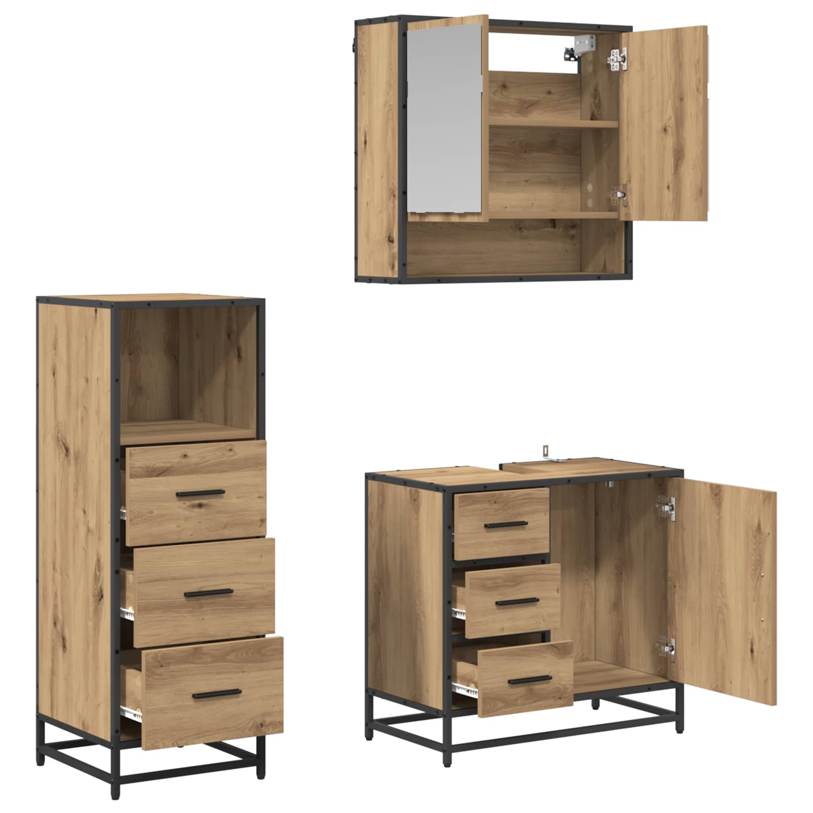 Sada koupelnového nábytku 3 pcs Artisanový dub kompozitní dřevo - obrázek 5