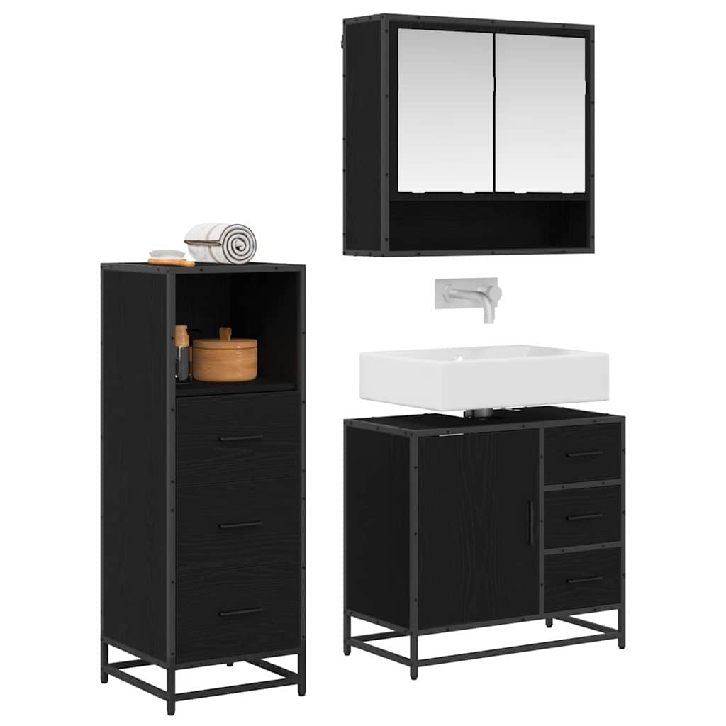 vidaXL Badkamermeubelset met lade 3 pcs Zwart eiken 65 x 33 x 60 cm
