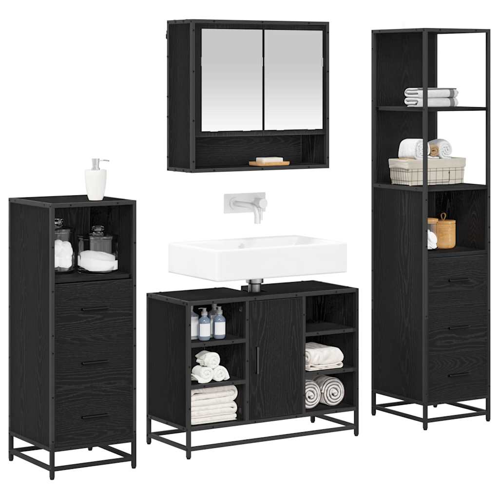 vidaXL Badkamermeubelset met lade 4 pcs Zwart eiken 80 x 33 x 60 cm