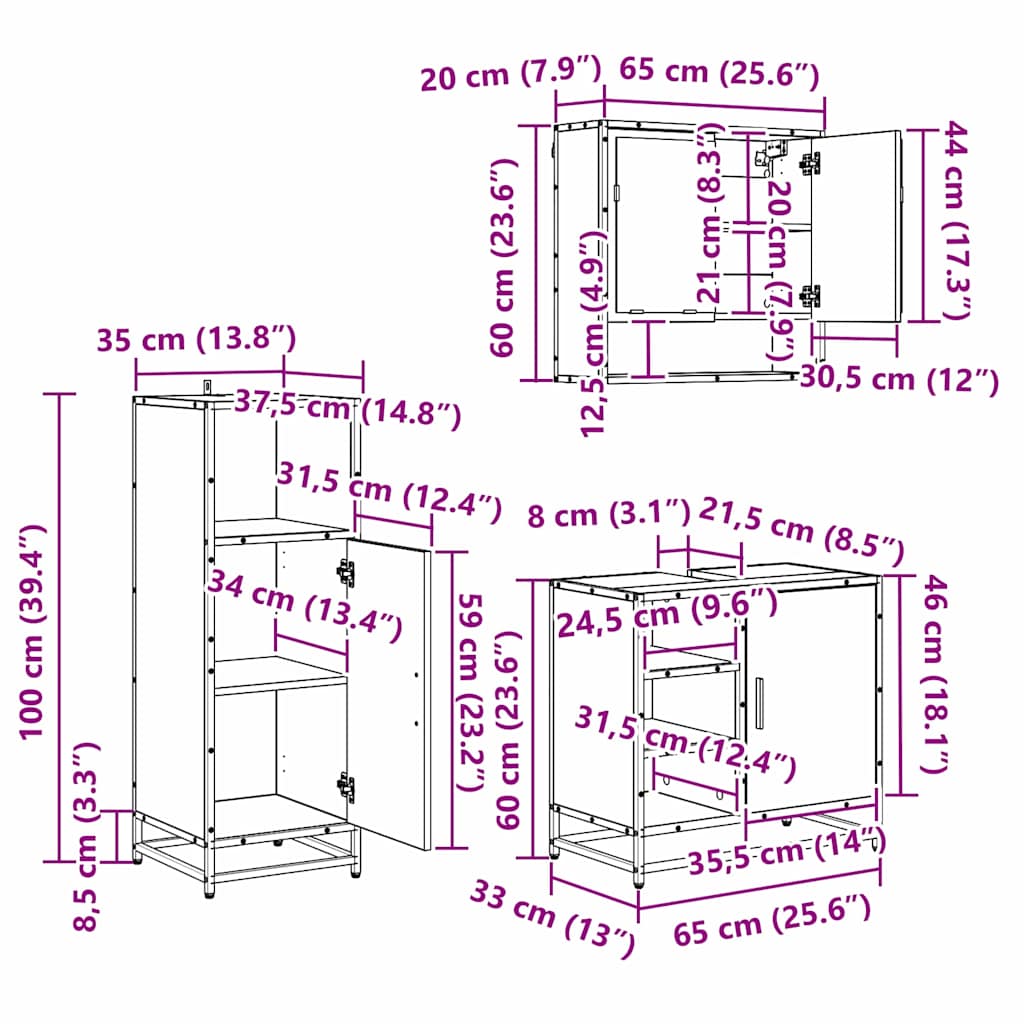 Vannitoa mööbleset riiuliga uksega 3 pcs Käsitööpuu Tehispuit - Image 10