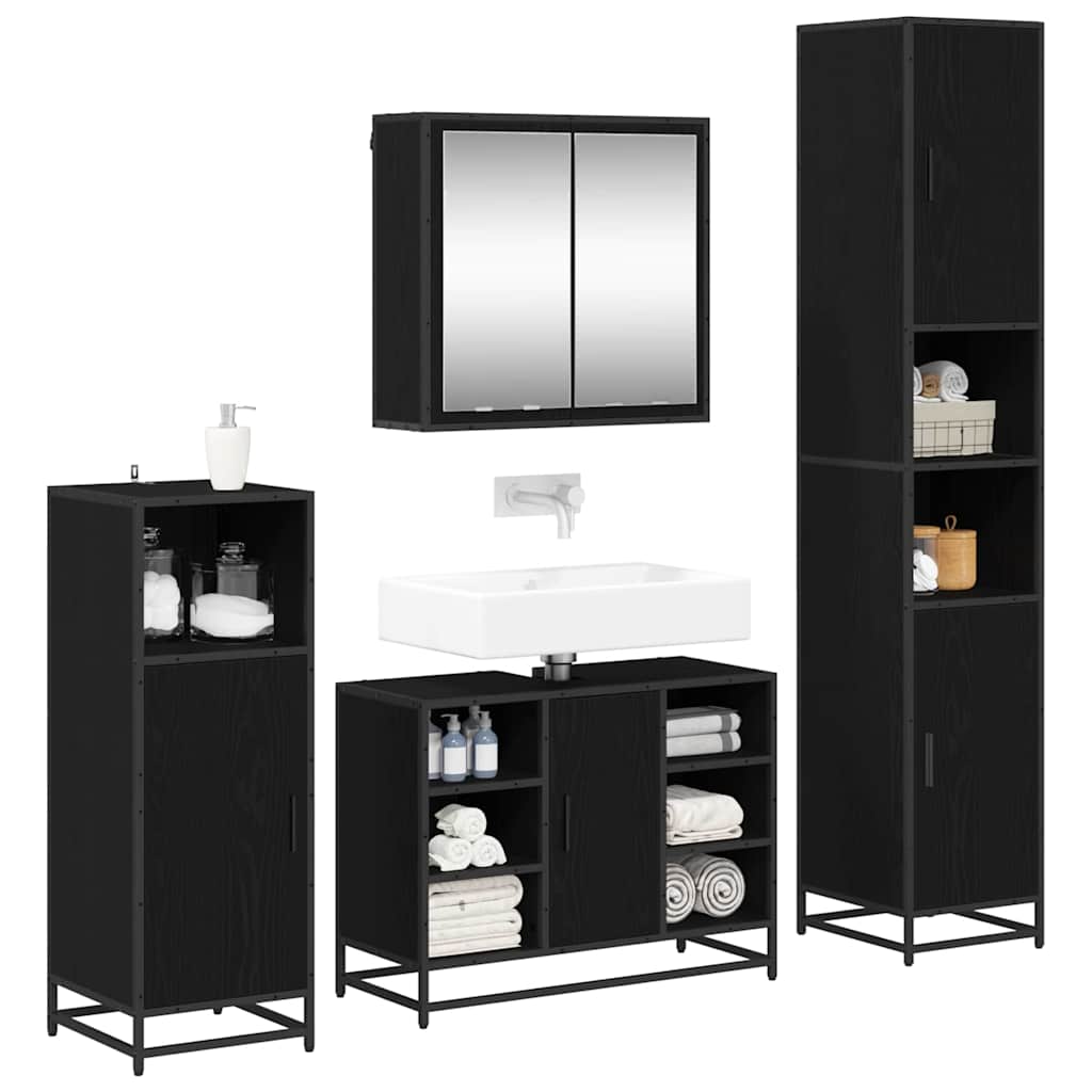 vidaXL Badkamermeubelset met opslag 4 pcs Zwart eiken 80 x 33 x 60 cm