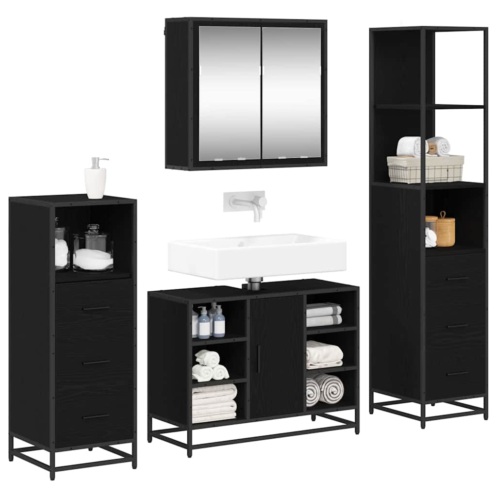vidaXL Badkamermeubelset met lade 4 pcs Zwart eiken 80 x 33 x 60 cm