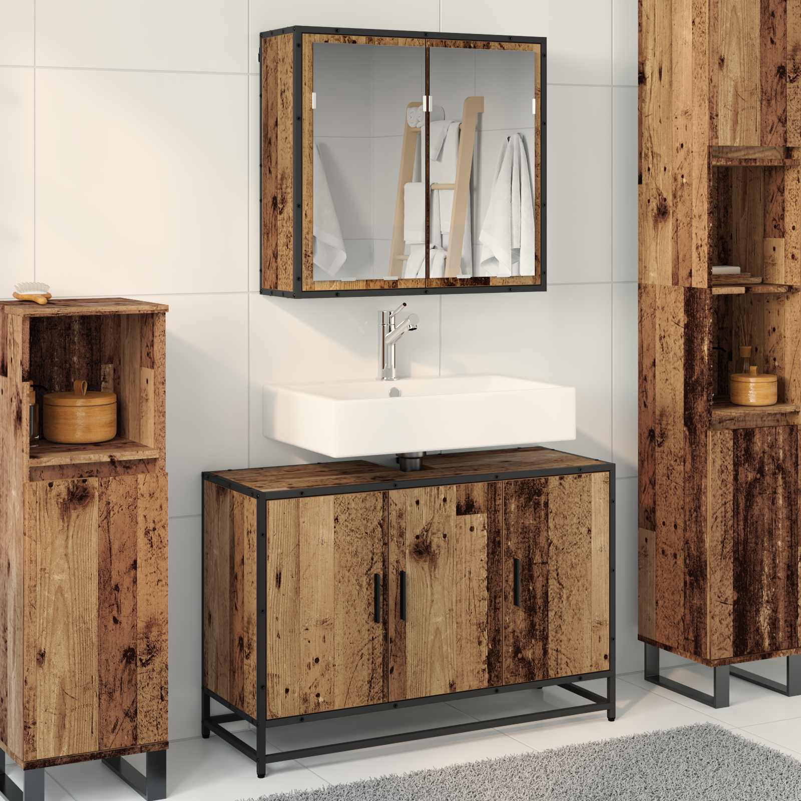 Vannitoa mööbleset riiuliga uksega 2 pcs Vana puit Tehispuit 275 Kõik vajalik sinu aeda ja koju! 8721359479973 mo Kõik vajalik sinu aeda ja koju!