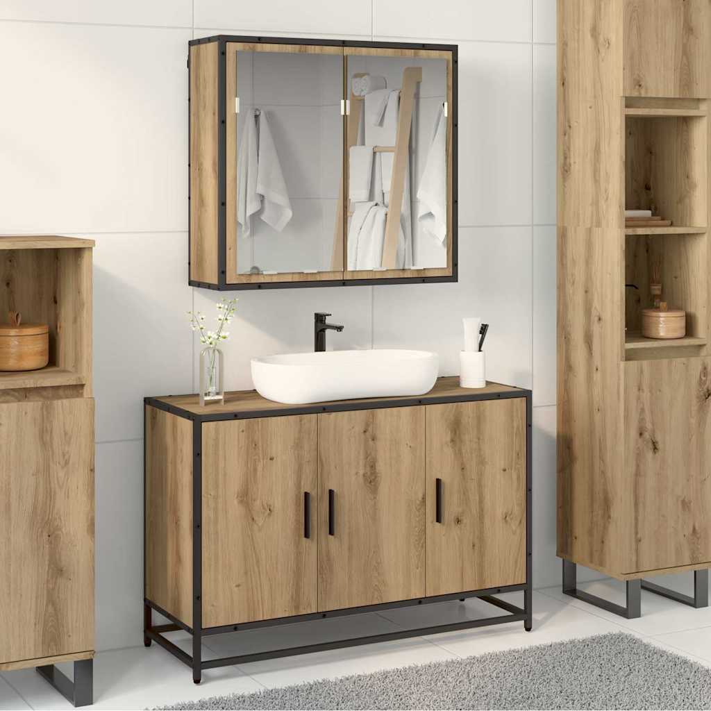 Seturi de mobilier pentru baie - Set de mobilier pentru baie Pe perete 2 pcs stejar artizanal