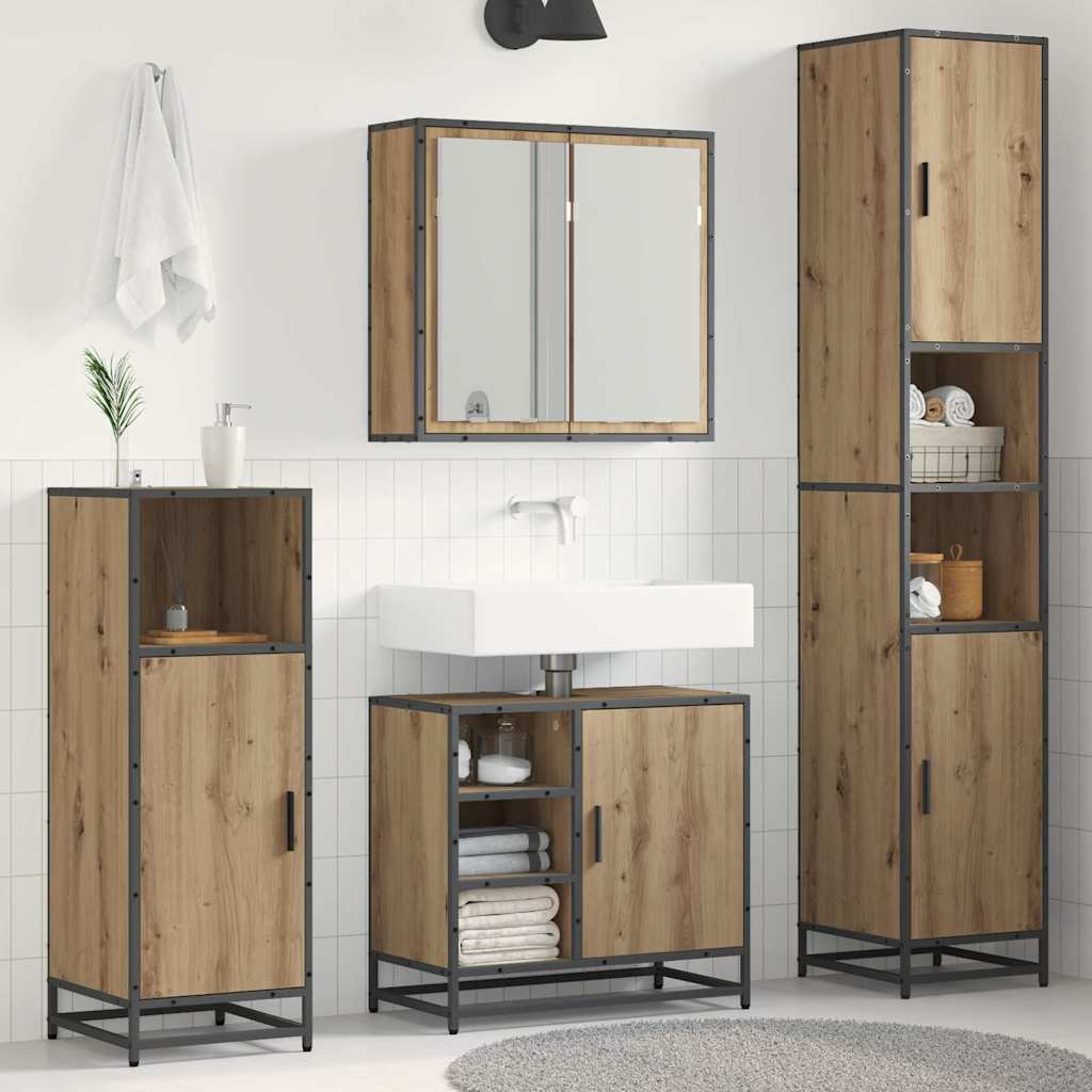 Seturi de mobilier pentru baie - Set de mobilier pentru baie Pe perete 3 pcs stejar artizanal