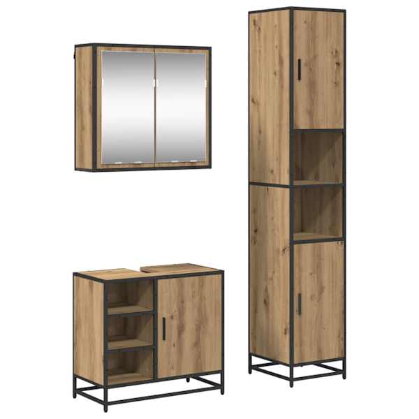 vidaXL Vannitoa m&ouml;&ouml;bleset 3 tk K&auml;sit&ouml;&ouml;puu 65 x 33 x 60 cm Tehispuit