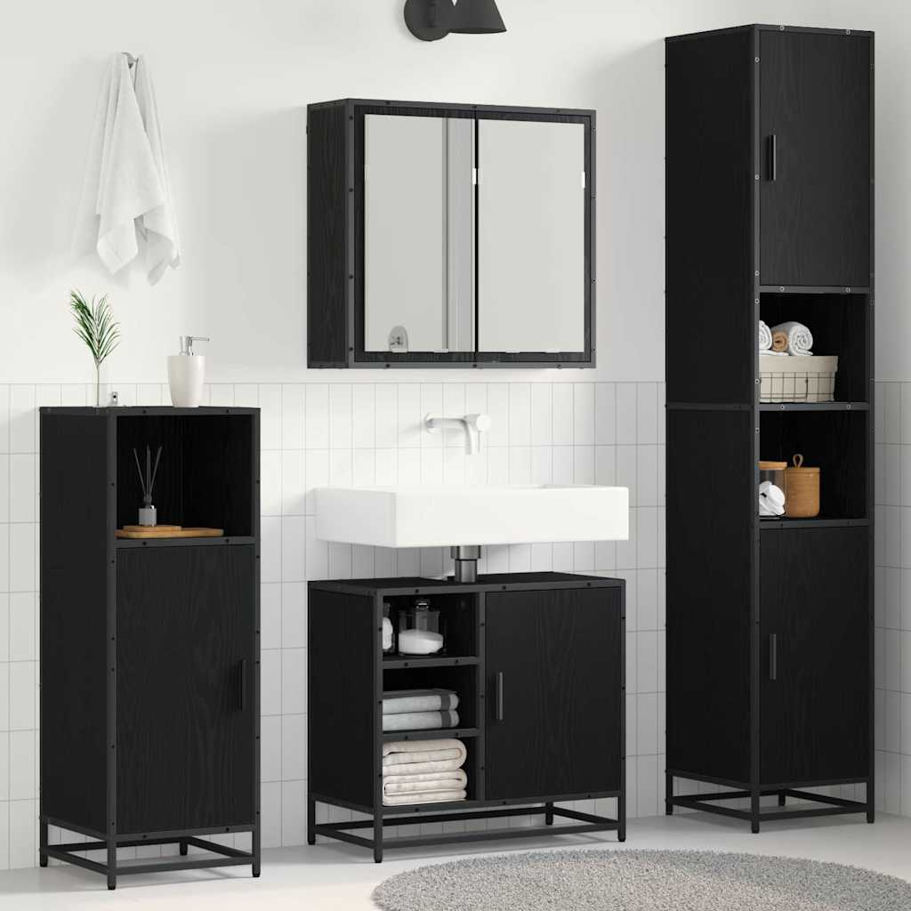 Seturi de mobilier pentru baie - Set de mobilier pentru baie 3 pcs Stejar negru 65 x 33 x 60 cm