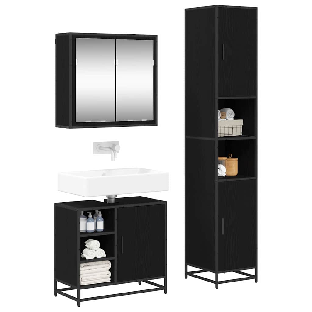 vidaXL Badkamermeubelset met opslag 3 pcs Zwart eiken 65 x 33 x 60 cm