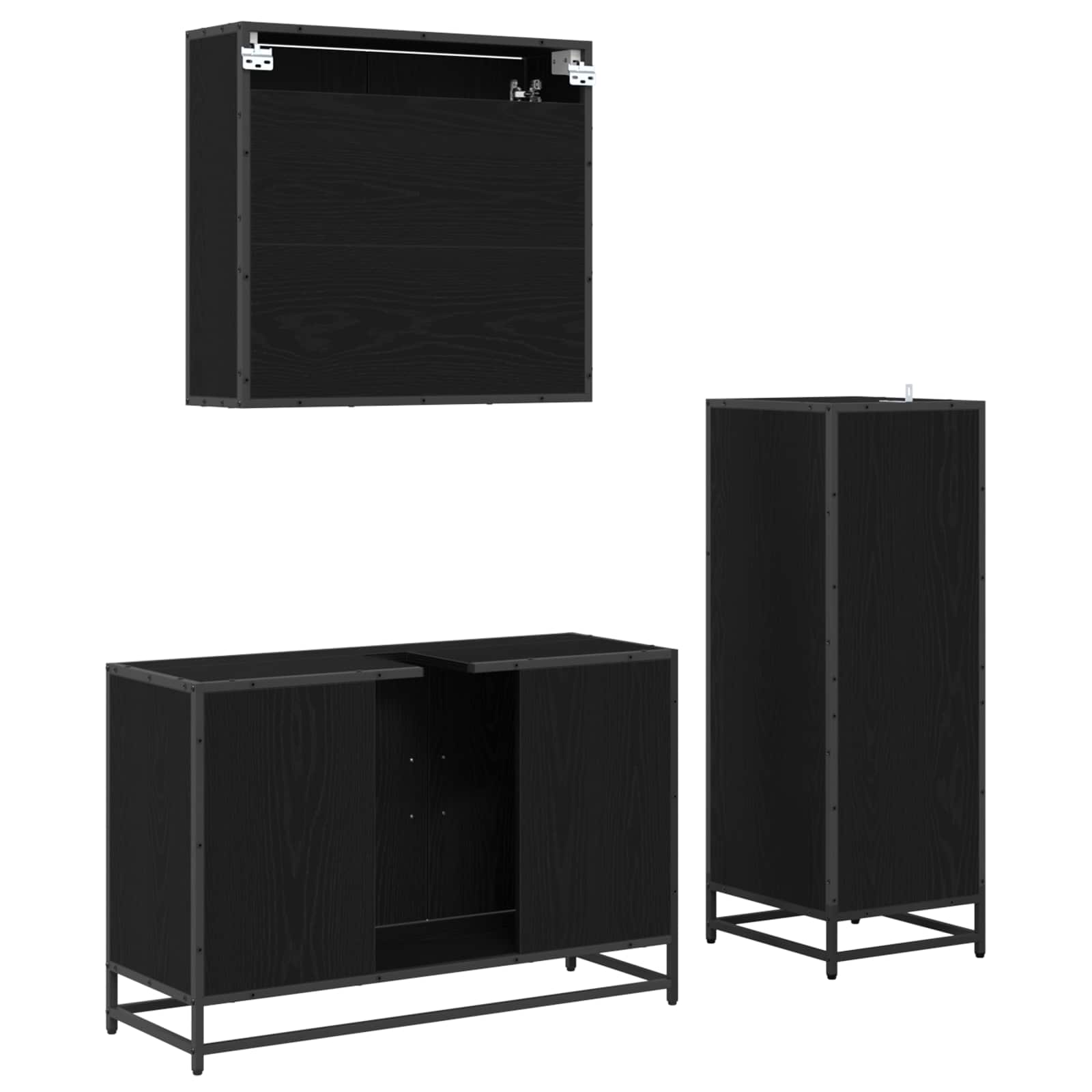 Komplet pohištva za kopalnico s polico 3 pcs Črna Orehovina - slika 4