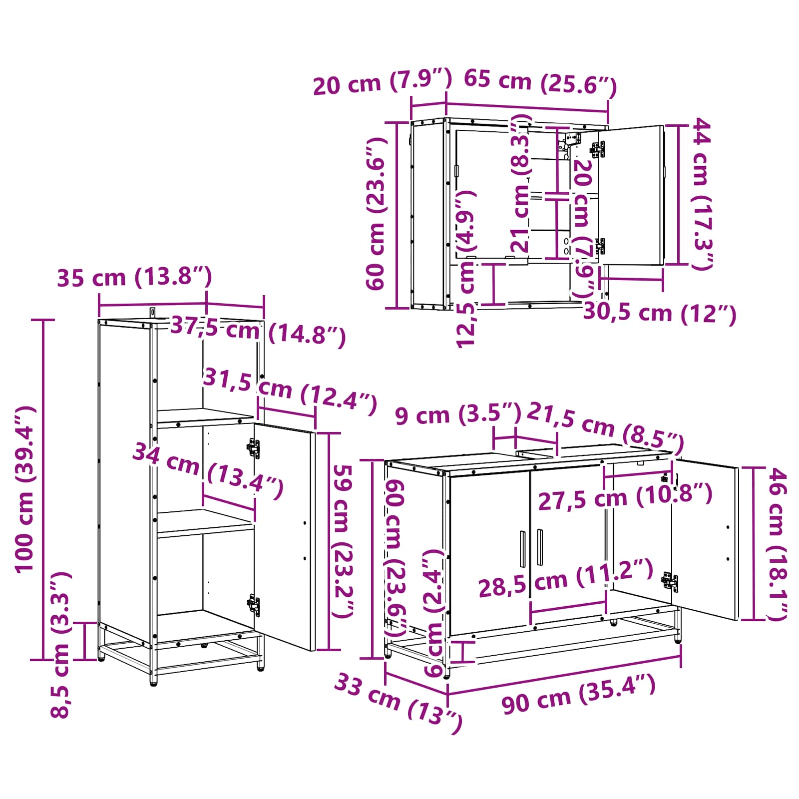 Komplet pohištva za kopalnico s polico 3 pcs Črna Orehovina - slika 10