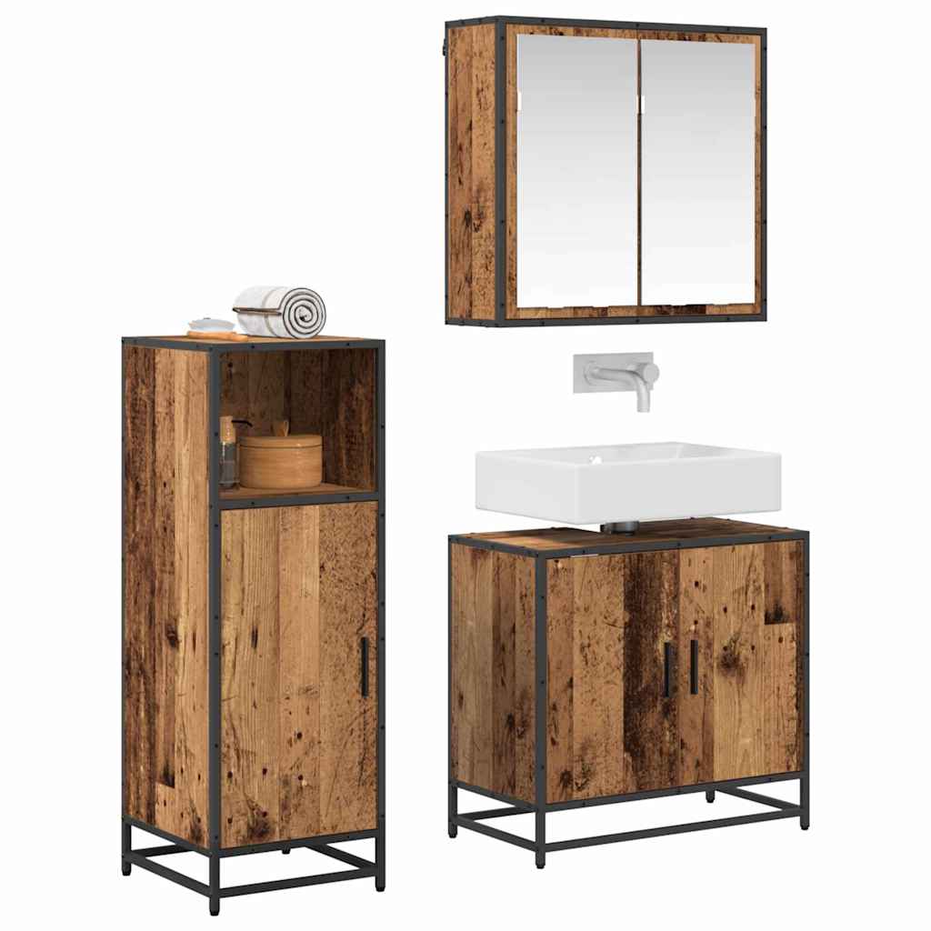 vidaXL Badkamermeubelset 3 pcs Oud hout 60 x 33 x 60 cm Bewerkt hout