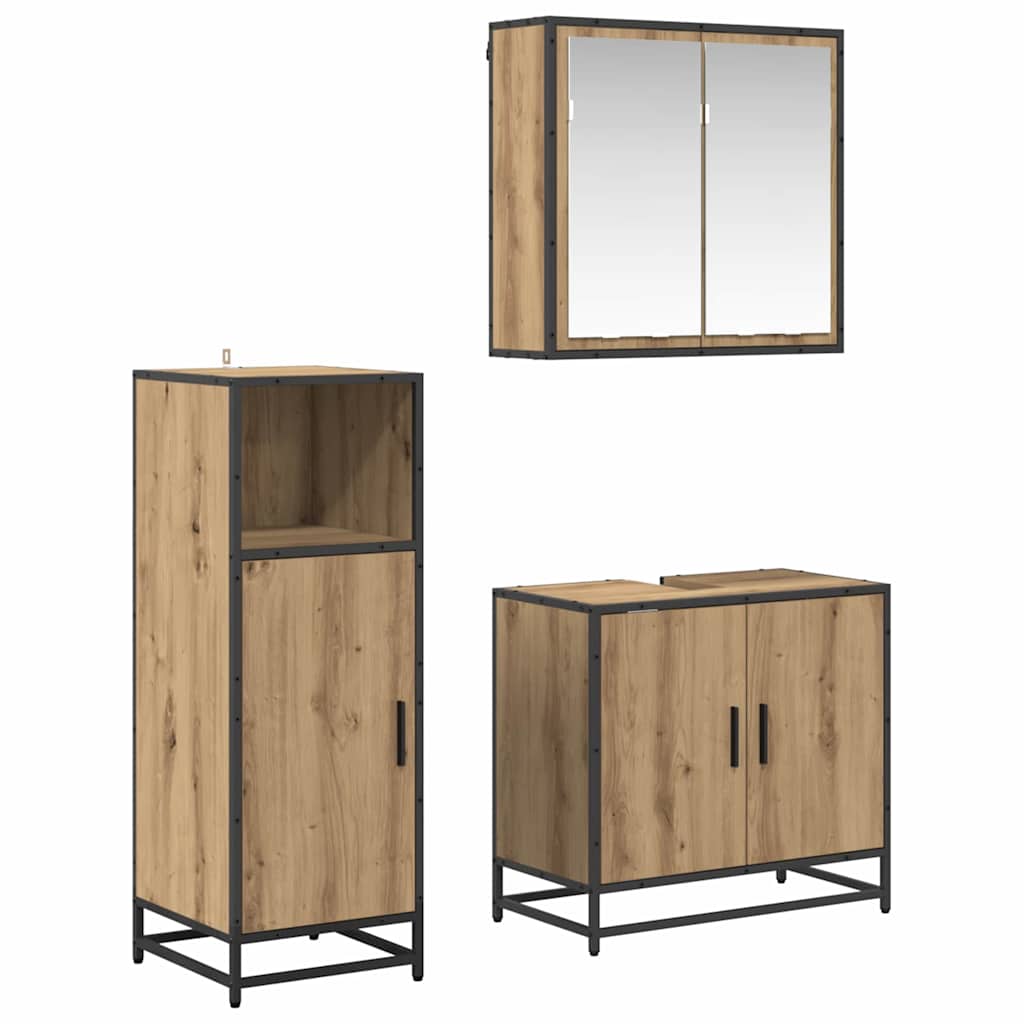 Seturi de mobilier pentru baie - Set de mobilier pentru baie Pe perete 3 pcs stejar artizanal