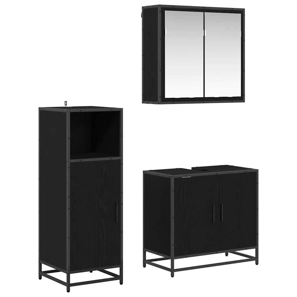Seturi de mobilier pentru baie - Set de mobilier pentru baie 3 pcs Stejar negru 60 x 33 x 60 cm