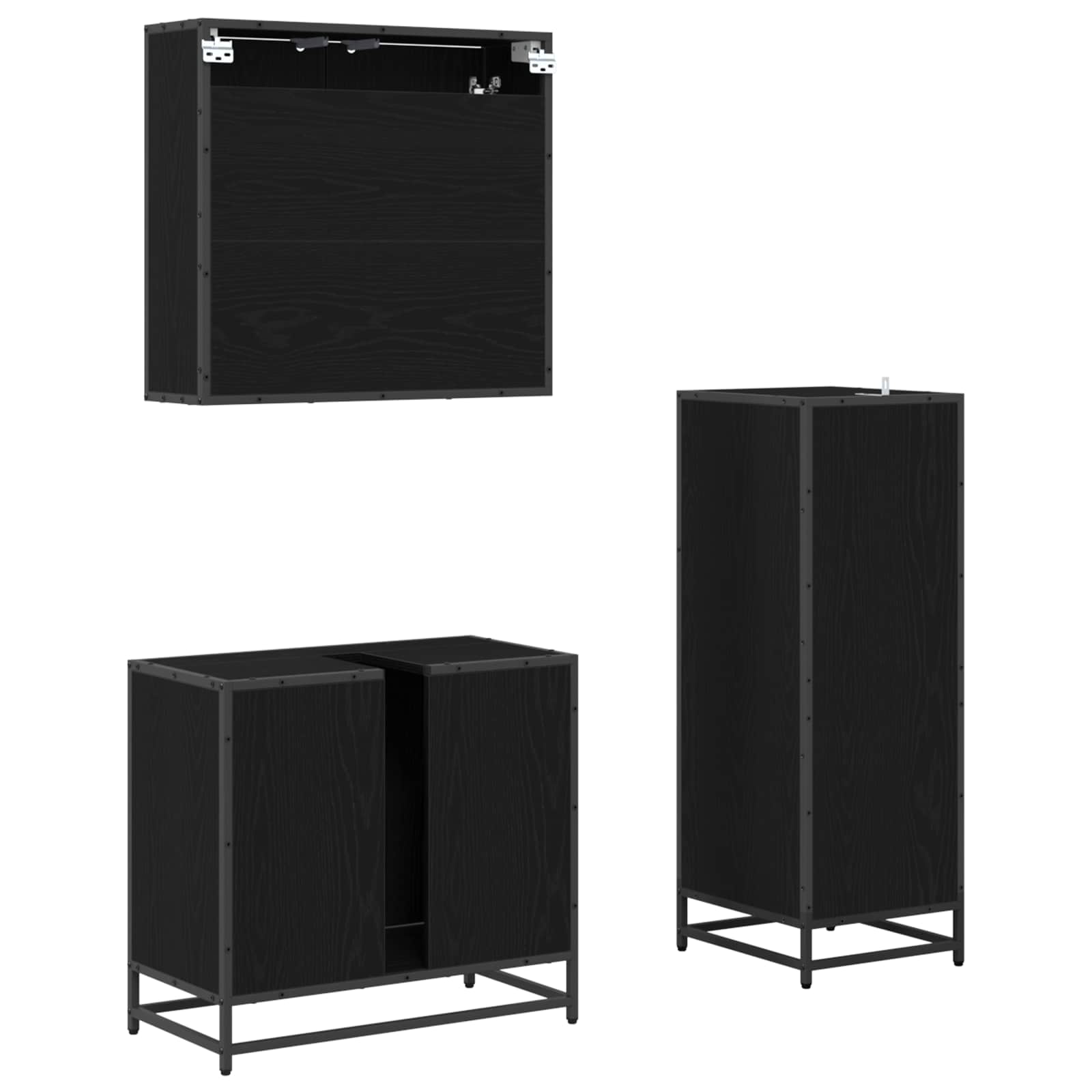 Komplet pohištva za kopalnico s polico 3 pcs Črna Orehovina - slika 5