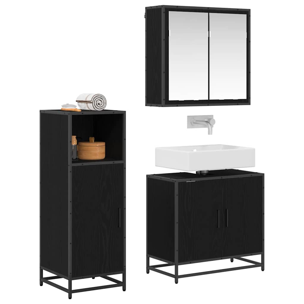 vidaXL Badkamermeubelset met opslag 3 pcs Zwart eiken 60 x 33 x 60 cm