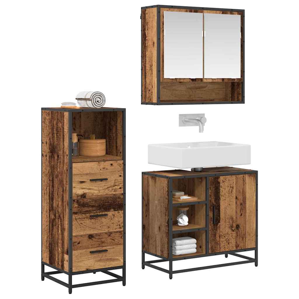 vidaXL Badkamermeubelset 3 pcs Oud hout 65 x 33 x 60 cm Bewerkt hout
