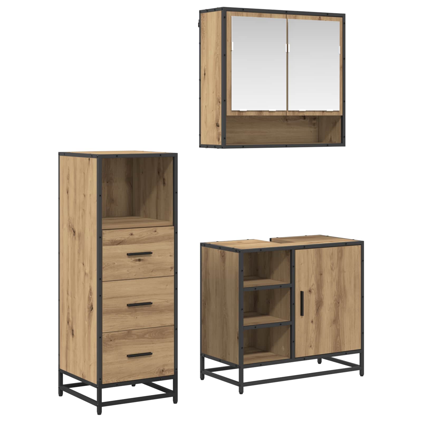 vidaXL Set de mobilier pentru baie cu sertar 3 pcs Stejar Artizanal
