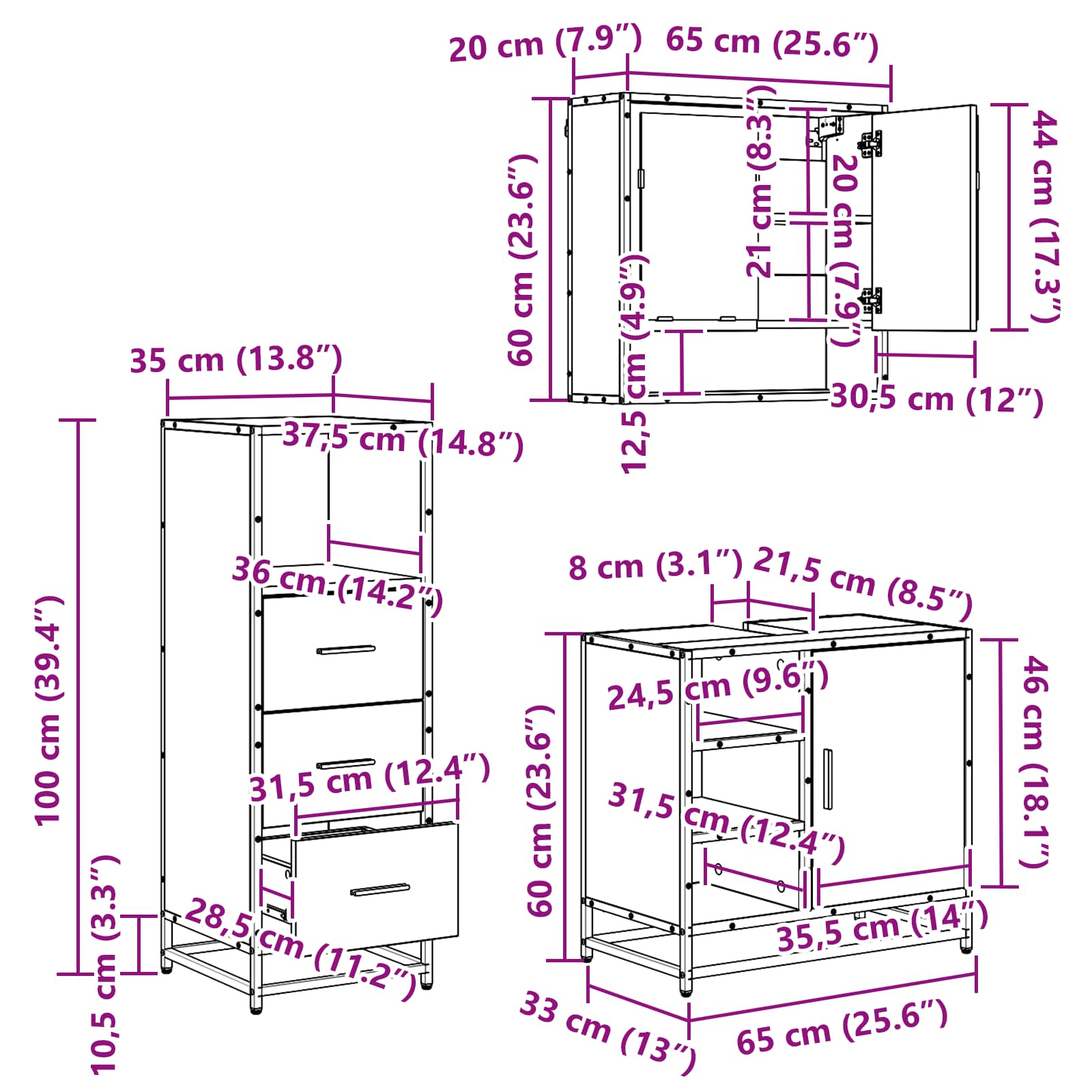 Komplet pohištva za kopalnico s predalom 3 pcs Umetni hrast - slika 8