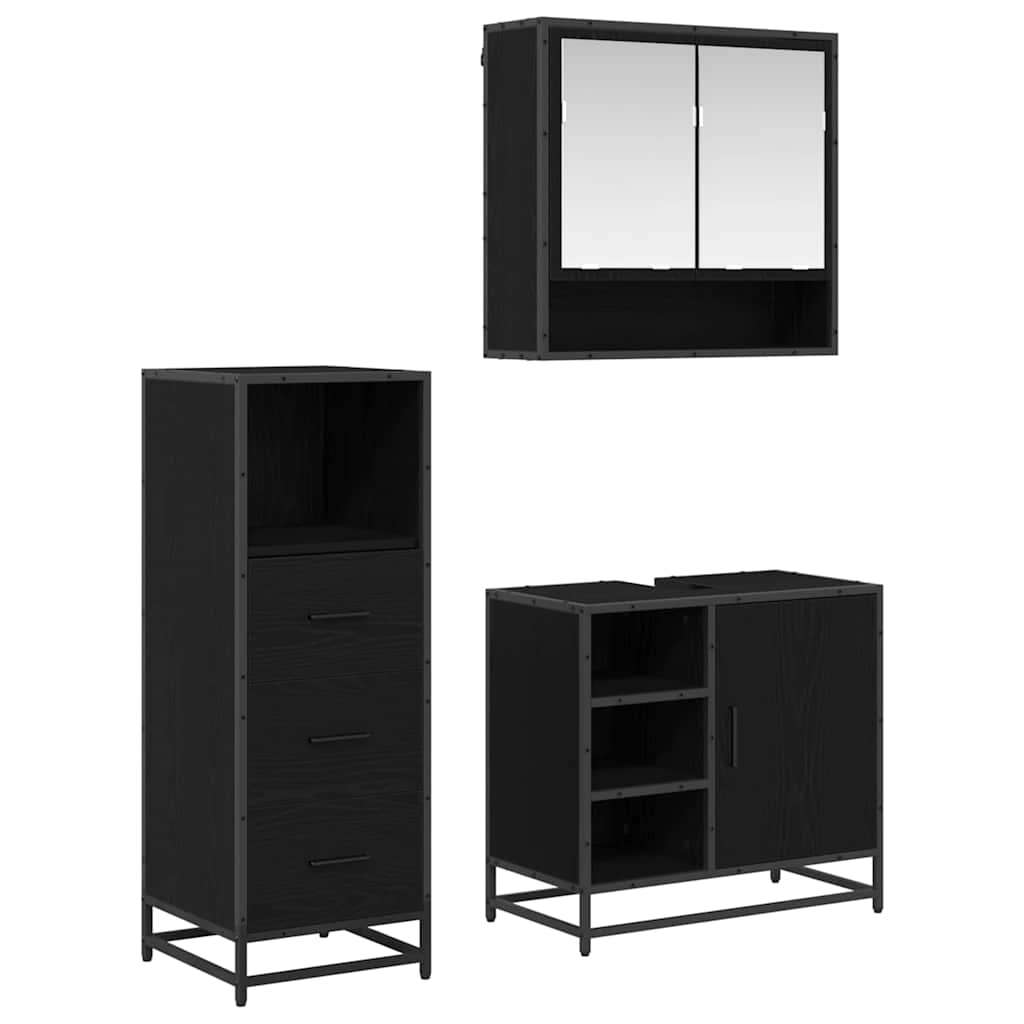 Seturi de mobilier pentru baie - Set de mobilier pentru baie 3 pcs Stejar negru 65 x 33 x 60 cm