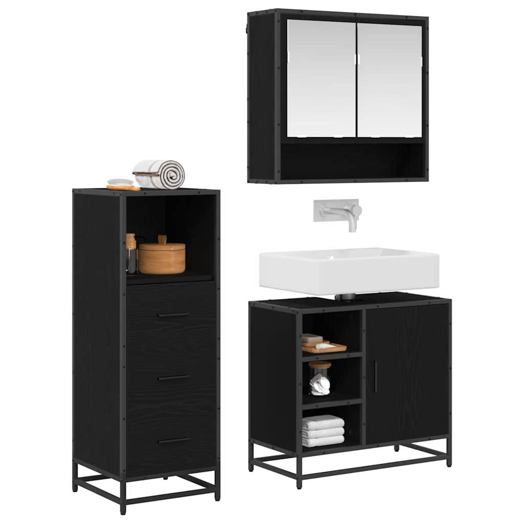 vidaXL Badkamermeubelset met lade 3 pcs Zwart eiken 65 x 33 x 60 cm