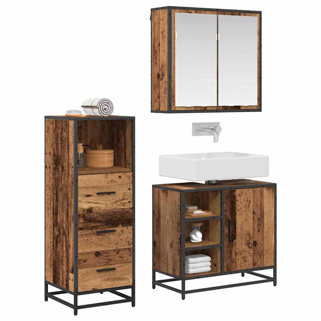 vidaXL Badkamermeubelset 3 pcs Oud hout 65 x 33 x 60 cm Bewerkt hout