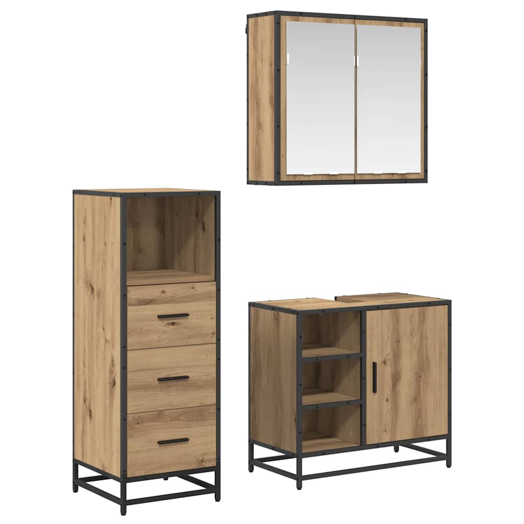Seturi de mobilier pentru baie - Set de mobilier pentru baie cu sertar 3 pcs stejar artizanal