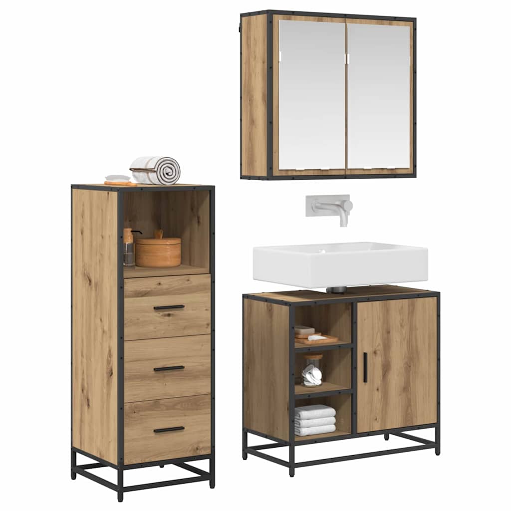 vidaXL Badkamermeubelset 3 pcs artisanaal eikenkleurig 65 x 33 x 60 cm