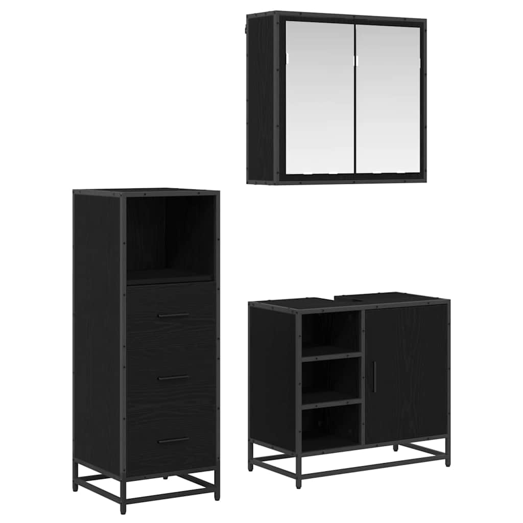 Seturi de mobilier pentru baie - Set de mobilier pentru baie 3 pcs Stejar negru 65 x 33 x 60 cm