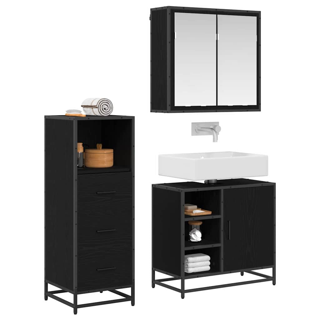 vidaXL Badkamermeubelset met lade 3 pcs Zwart eiken 65 x 33 x 60 cm