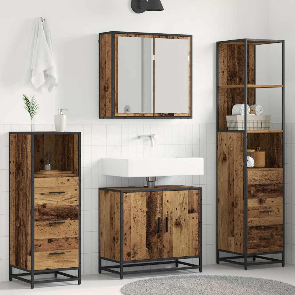 Seturi de mobilier pentru baie - Set de mobilier pentru baie 4 pcs Lemn vechi 65 x 33 x 60 cm