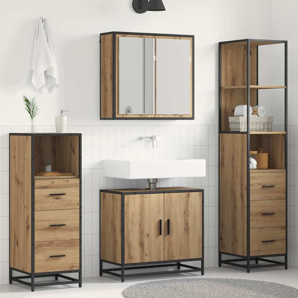 Seturi de mobilier pentru baie - Set de mobilier pentru baie cu sertar 4 pcs stejar artizanal