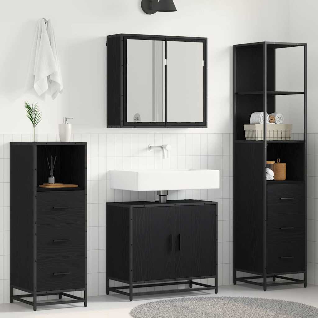 Seturi de mobilier pentru baie - Set de mobilier pentru baie 4 pcs Stejar negru 65 x 33 x 60 cm